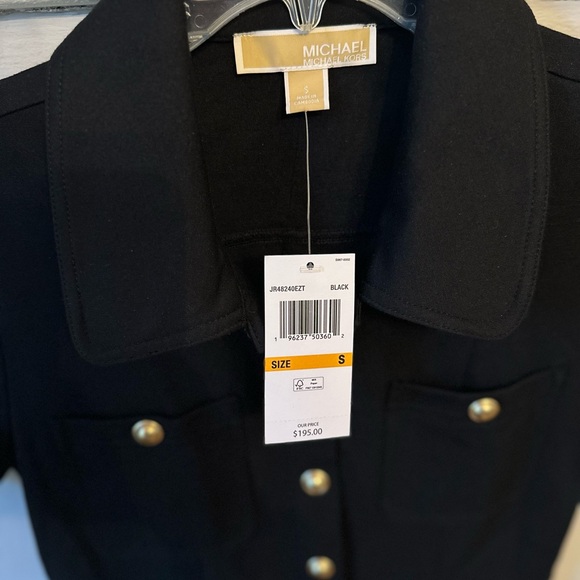 NWT Fall 2024 Michael Kors Utility Button Down Collar Black Gold Button Dress - Picture 2 of 7